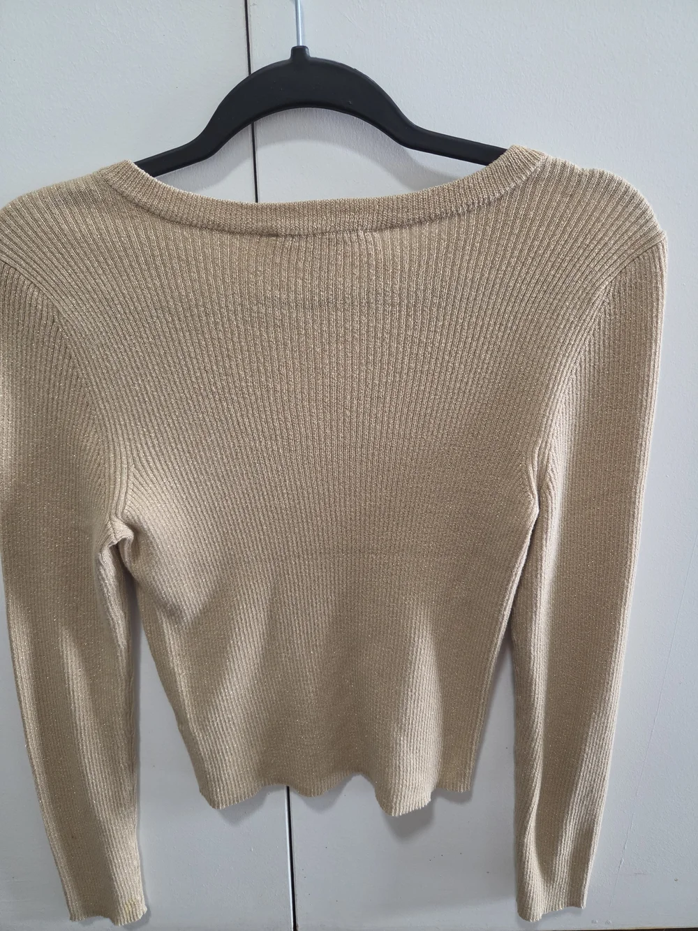 Michael Kors Gold-Trim Beige Ribbed Knit Top